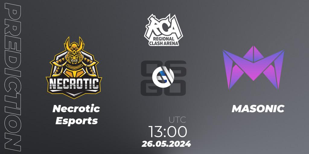 Necrotic Esports vs MASONIC: Betting TIp, Match Prediction. 26.05.2024 at 13:00. Counter-Strike (CS2), Regional Clash Arena Europe: Closed Qualifier
