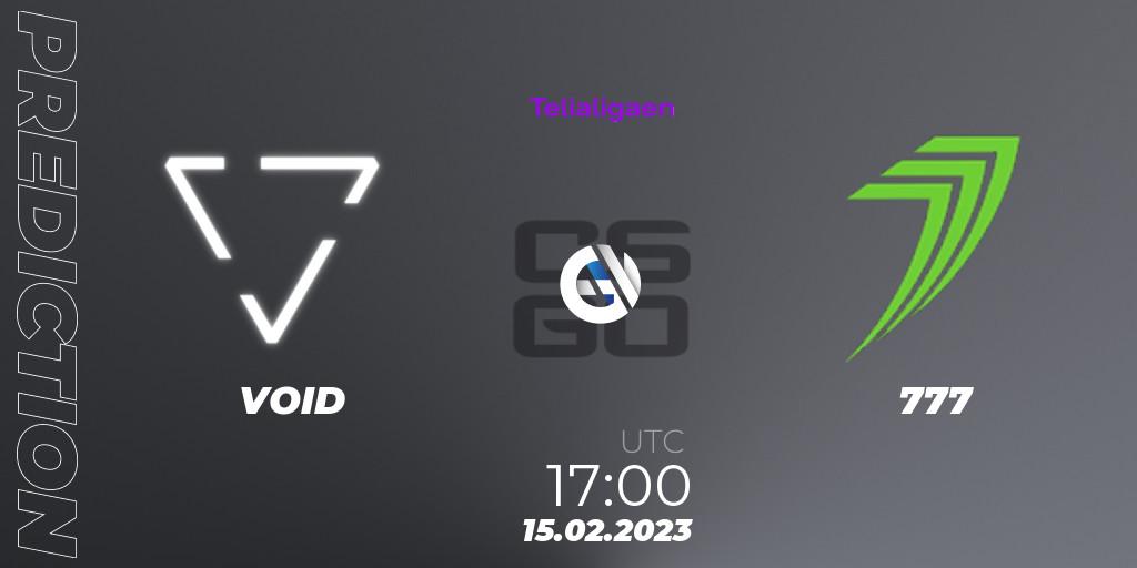 VOID vs 777: Betting TIp, Match Prediction. 15.02.2023 at 17:00. Counter-Strike (CS2), Telialigaen Spring 2023: Group stage