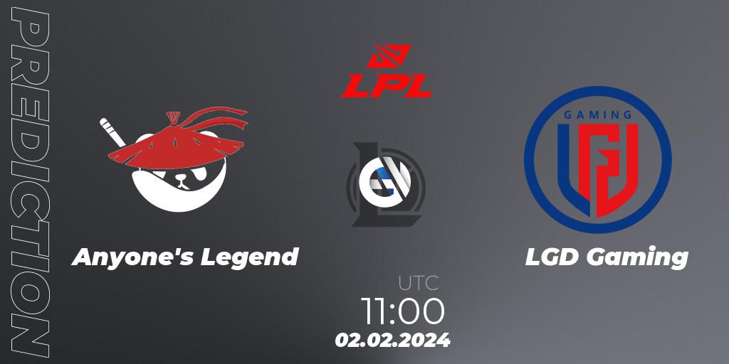 Anyone's Legend vs LGD Gaming: Betting TIp, Match Prediction. 02.02.24. LoL, LPL Spring 2024 - Group Stage