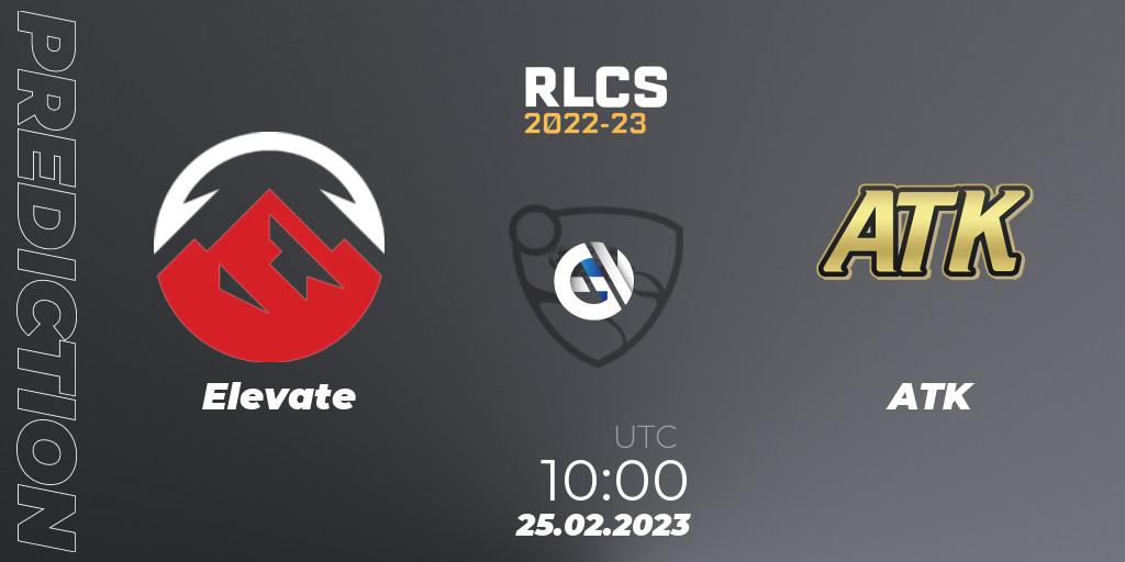 Elevate vs ATK: Betting TIp, Match Prediction. 25.02.2023 at 10:00. Rocket League, RLCS 2022-23 - Winter: Asia-Pacific Regional 3 - Winter Invitational