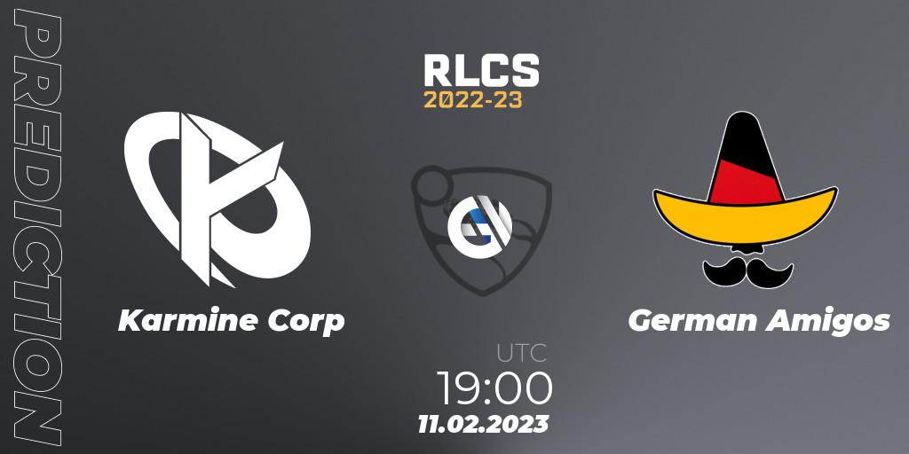 Karmine Corp vs German Amigos: Betting TIp, Match Prediction. 11.02.2023 at 18:55. Rocket League, RLCS 2022-23 - Winter: Europe Regional 2 - Winter Cup