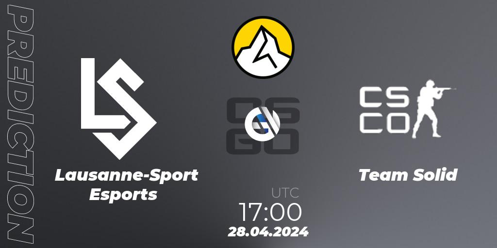 Lausanne-Sport Esports vs Team Solid: Betting TIp, Match Prediction. 28.04.2024 at 17:00. Counter-Strike (CS2), PEEK by UMB Season 1