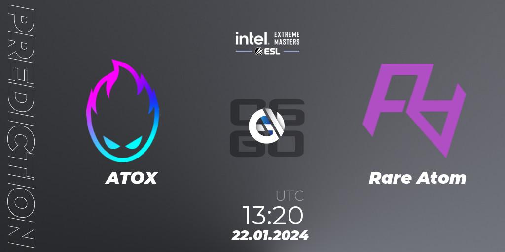 ATOX vs Rare Atom: Betting TIp, Match Prediction. 22.01.2024 at 13:20. Counter-Strike (CS2), Intel Extreme Masters China 2024: Asian Open Qualifier #1