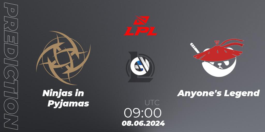 Ninjas in Pyjamas vs Anyone's Legend: Betting TIp, Match Prediction. 08.06.2024 at 09:00. LoL, LPL 2024 Summer - Group Stage