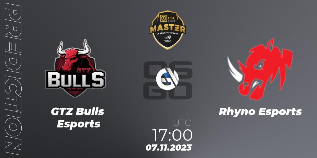 GTZ Bulls Esports vs Rhyno Esports: Betting TIp, Match Prediction. 07.11.2023 at 17:00. Counter-Strike (CS2), Master League Portugal Season 12: Online Stage