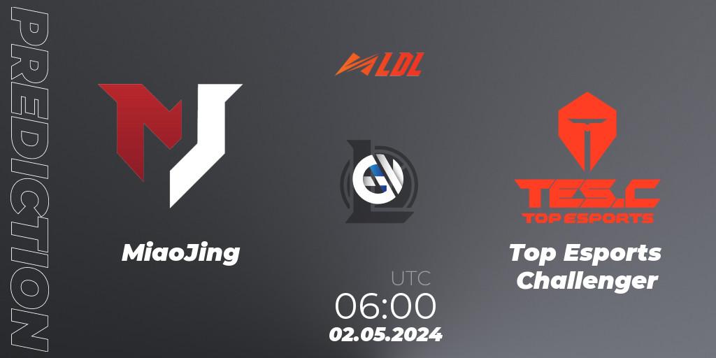 MiaoJing vs Top Esports Challenger: Betting TIp, Match Prediction. 02.05.2024 at 06:00. LoL, LDL 2024 - Stage 2