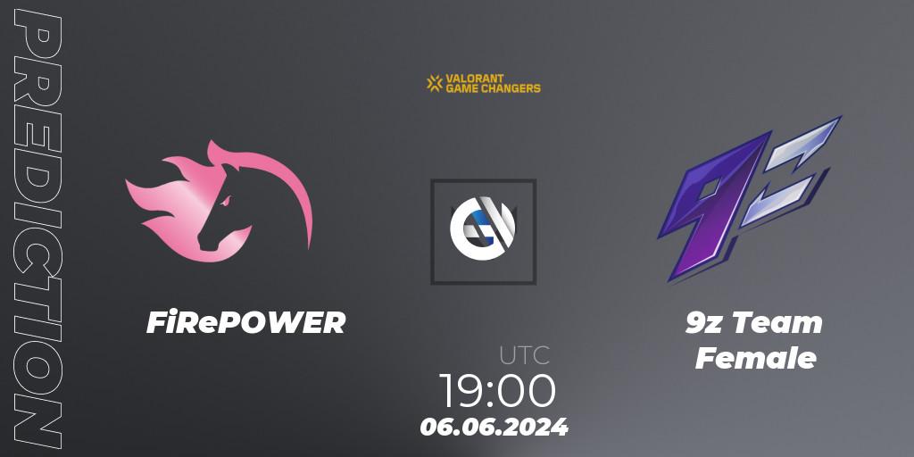 FiRePOWER vs 9z Team Female: Betting TIp, Match Prediction. 06.06.2024 at 19:00. VALORANT, VCT 2024: Game Changers LAS - Opening