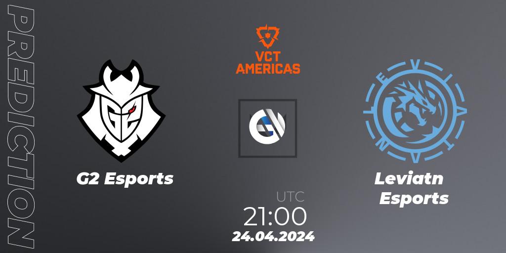G2 Esports vs Leviatán Esports: Betting TIp, Match Prediction. 24.04.2024 at 21:00. VALORANT, VALORANT Champions Tour 2024: Americas League - Stage 1 - Group Stage