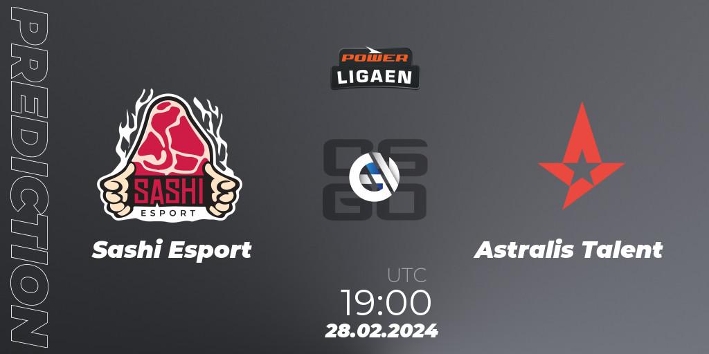 Sashi Esport vs Astralis Talent: Betting TIp, Match Prediction. 28.02.2024 at 19:00. Counter-Strike (CS2), Dust2.dk Ligaen Season 25