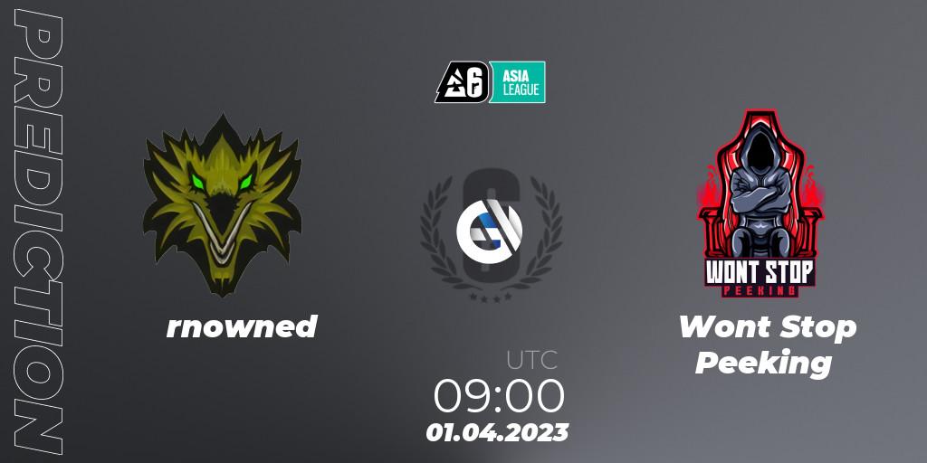 rnowned vs Wont Stop Peeking: Betting TIp, Match Prediction. 01.04.2023 at 09:00. Rainbow Six, South Asia League 2023 - Stage 1