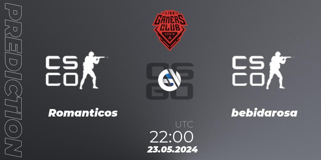 Romanticos vs bebidarosa: Betting TIp, Match Prediction. 23.05.2024 at 22:00. Counter-Strike (CS2), Gamers Club Liga Série A: May 2024