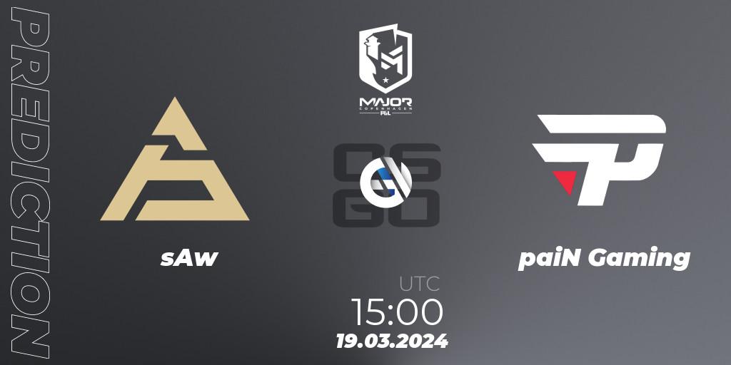 sAw vs paiN Gaming: Betting TIp, Match Prediction. 19.03.2024 at 15:00. Counter-Strike (CS2), PGL CS2 Major Copenhagen 2024 Challengers Stage