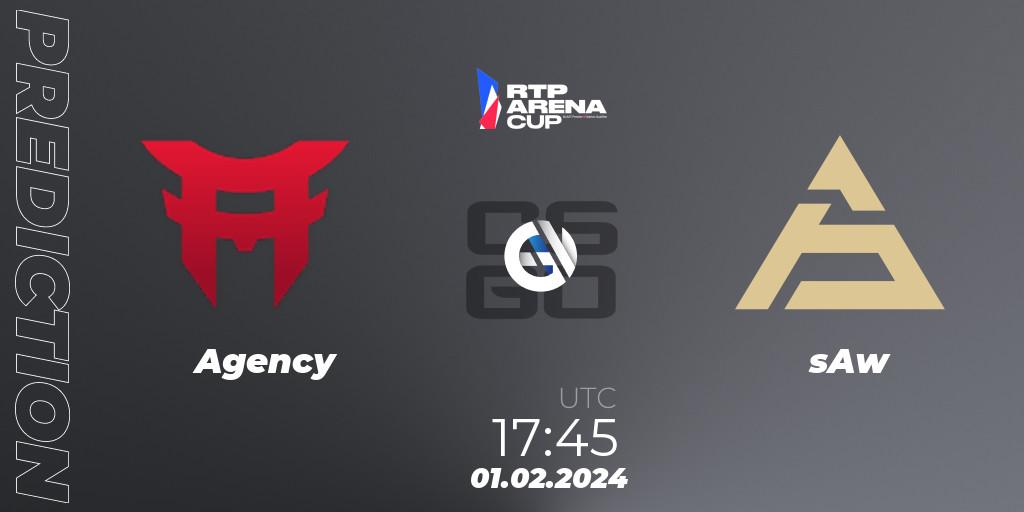 Agency vs sAw: Betting TIp, Match Prediction. 01.02.2024 at 17:20. Counter-Strike (CS2), RTP Arena Cup 2024