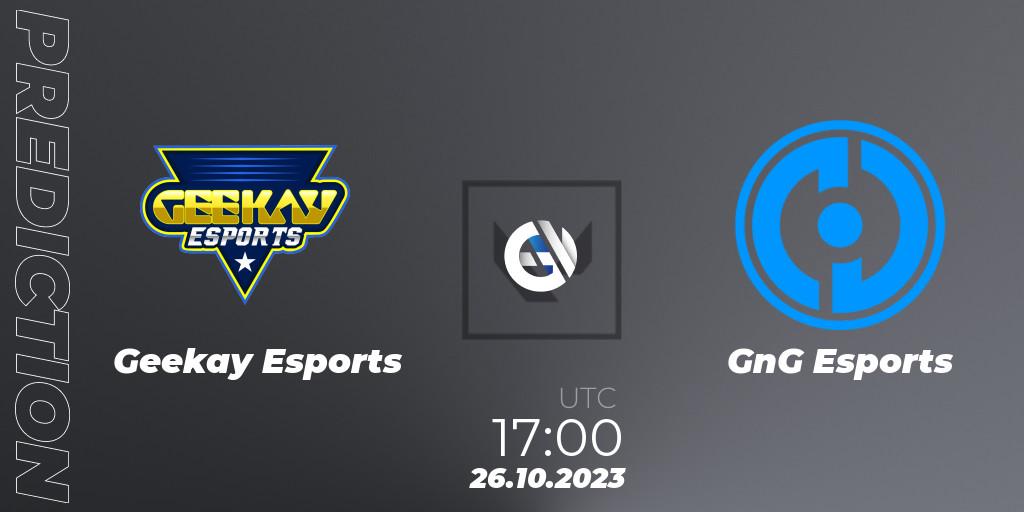 Geekay Esports vs GnG Esports: Betting TIp, Match Prediction. 26.10.2023 at 19:00. VALORANT, Superdome 2023 Egypt - LE & NA Qualifier
