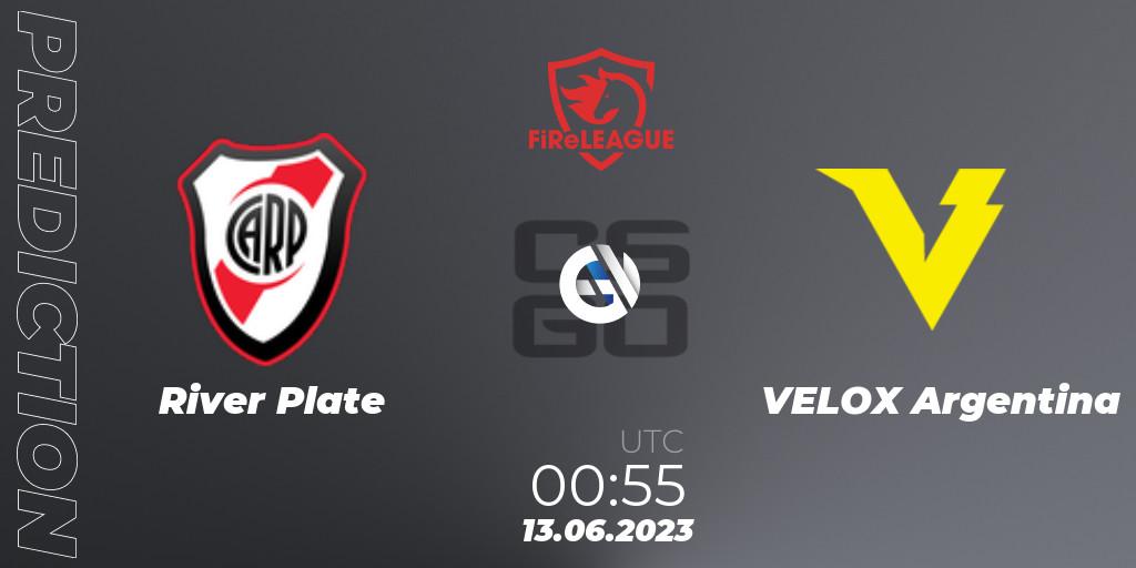 River Plate vs VELOX Argentina: Betting TIp, Match Prediction. 13.06.2023 at 00:55. Counter-Strike (CS2), FiReLEAGUE Argentina 2023: Closed Qualifier