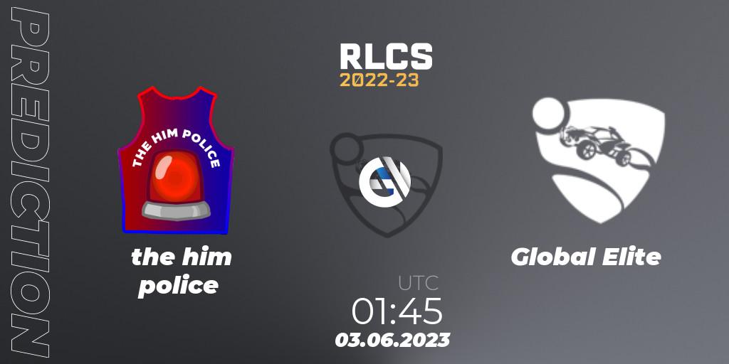 the him police vs Global Elite: Betting TIp, Match Prediction. 03.06.2023 at 01:45. Rocket League, RLCS 2022-23 - Spring: Oceania Regional 3 - Spring Invitational