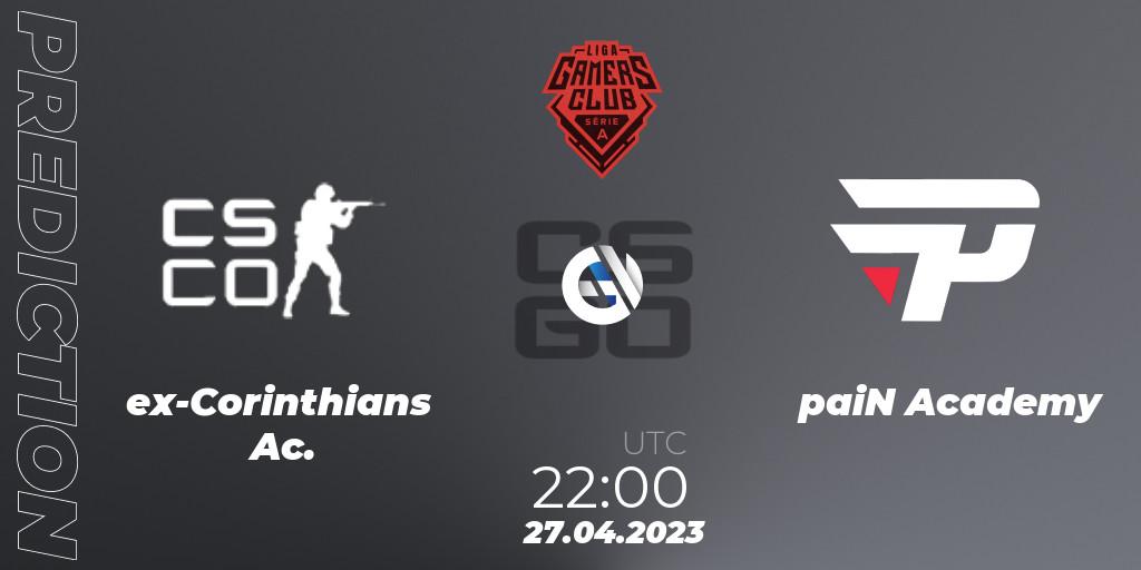 ex-Corinthians Ac. vs paiN Academy: Betting TIp, Match Prediction. 27.04.2023 at 22:00. Counter-Strike (CS2), Gamers Club Liga Série A: April 2023