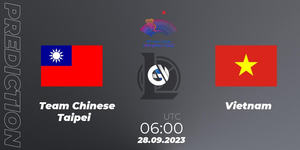 Team Chinese Taipei vs Vietnam: Betting TIp, Match Prediction. 28.09.2023 at 06:00. LoL, 2022 Asian Games
