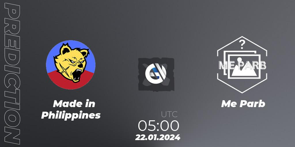 Made in Philippines vs Me Parb: Betting TIp, Match Prediction. 04.02.2024 at 07:10. Dota 2, New Year Cup 2024