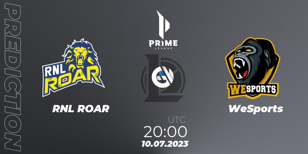 RNL ROAR vs WeSports: Betting TIp, Match Prediction. 10.07.2023 at 20:00. LoL, Prime League 2nd Division Summer 2023