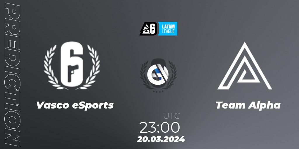 Vasco eSports vs Team Alpha: Betting TIp, Match Prediction. 20.03.2024 at 23:00. Rainbow Six, LATAM League 2024 - Stage 1: LATAM South