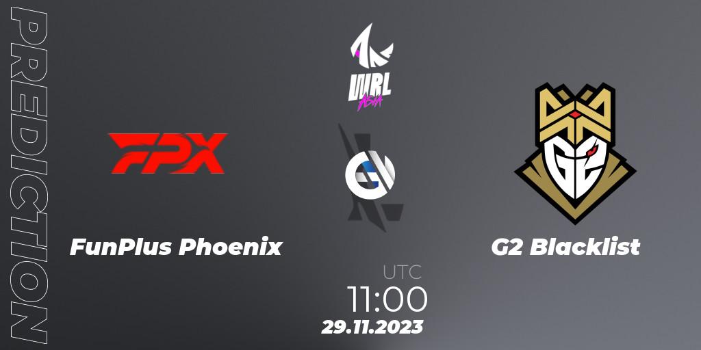 FunPlus Phoenix vs G2 Blacklist: Betting TIp, Match Prediction. 29.11.2023 at 11:00. Wild Rift, WRL Asia 2023 - Season 2 - Regular Season