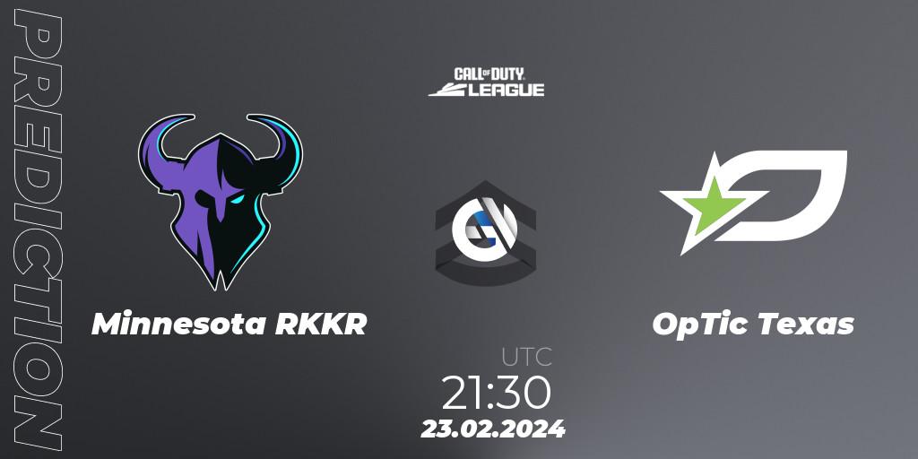 Minnesota RØKKR vs OpTic Texas: Betting TIp, Match Prediction. 23.02.2024 at 21:30. Call of Duty, Call of Duty League 2024: Stage 2 Major Qualifiers