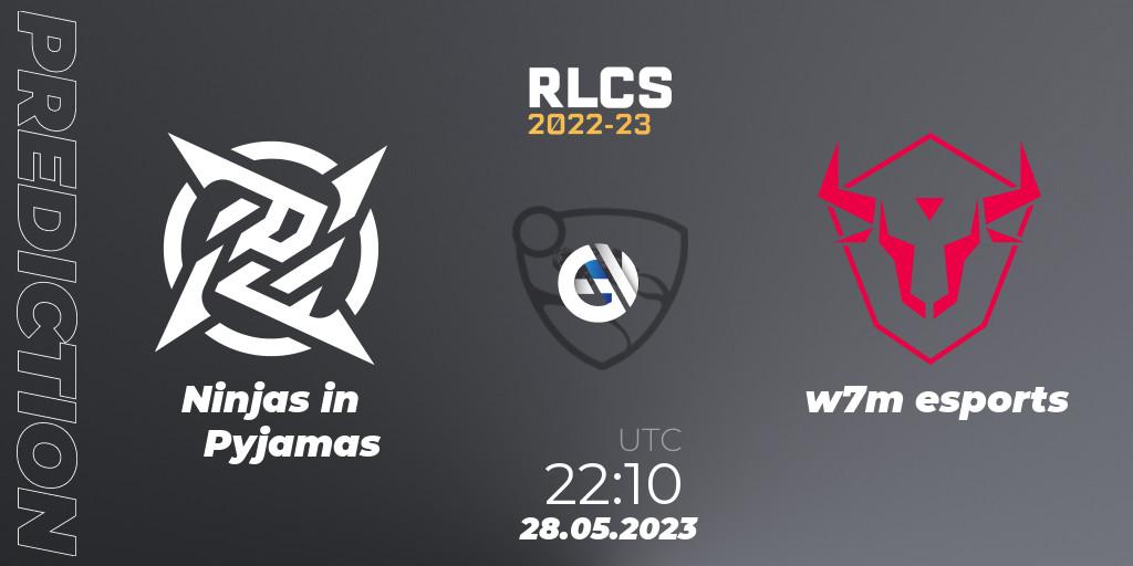 Ninjas in Pyjamas vs w7m esports: Betting TIp, Match Prediction. 28.05.2023 at 22:10. Rocket League, RLCS 2022-23 - Spring: South America Regional 2 - Spring Cup