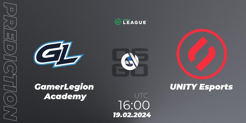 GamerLegion Academy vs UNITY Esports: Betting TIp, Match Prediction. 19.02.2024 at 16:00. Counter-Strike (CS2), ESEA Season 48: Advanced Division - Europe