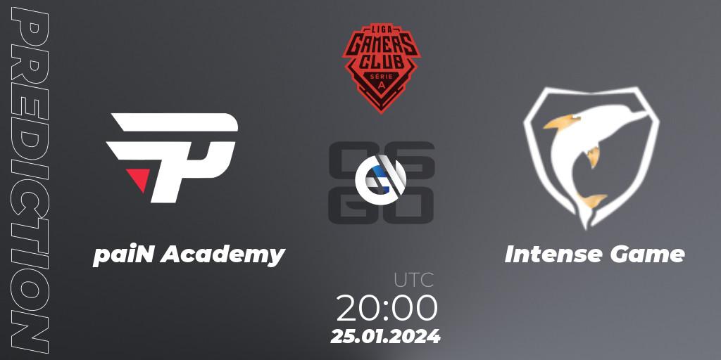paiN Academy vs Intense Game: Betting TIp, Match Prediction. 24.01.2024 at 20:00. Counter-Strike (CS2), Gamers Club Liga Série A: January 2024