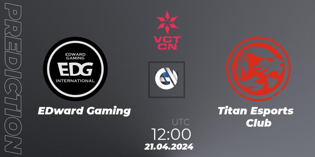 EDward Gaming vs Titan Esports Club: Betting TIp, Match Prediction. 21.04.24. VALORANT, VALORANT Champions Tour China 2024: Stage 1 - Group Stage