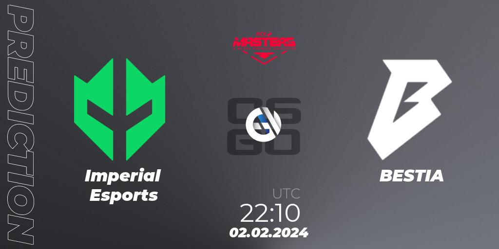 Imperial Esports vs BESTIA: Betting TIp, Match Prediction. 02.02.2024 at 22:30. Counter-Strike (CS2), ACE South American Masters Spring 2024 - A BLAST Premier Qualifier