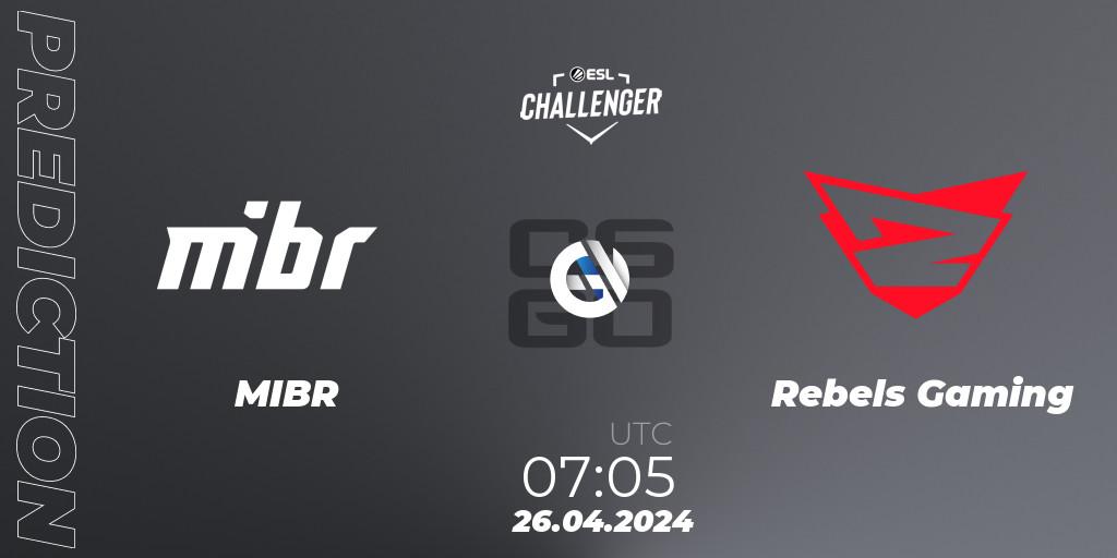 MIBR vs Rebels Gaming: Betting TIp, Match Prediction. 26.04.2024 at 07:40. Counter-Strike (CS2), ESL Challenger April 2024