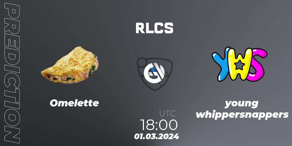 Omelette vs young whippersnappers: Betting TIp, Match Prediction. 01.03.2024 at 18:00. Rocket League, RLCS 2024 - Major 1: North America Open Qualifier 3