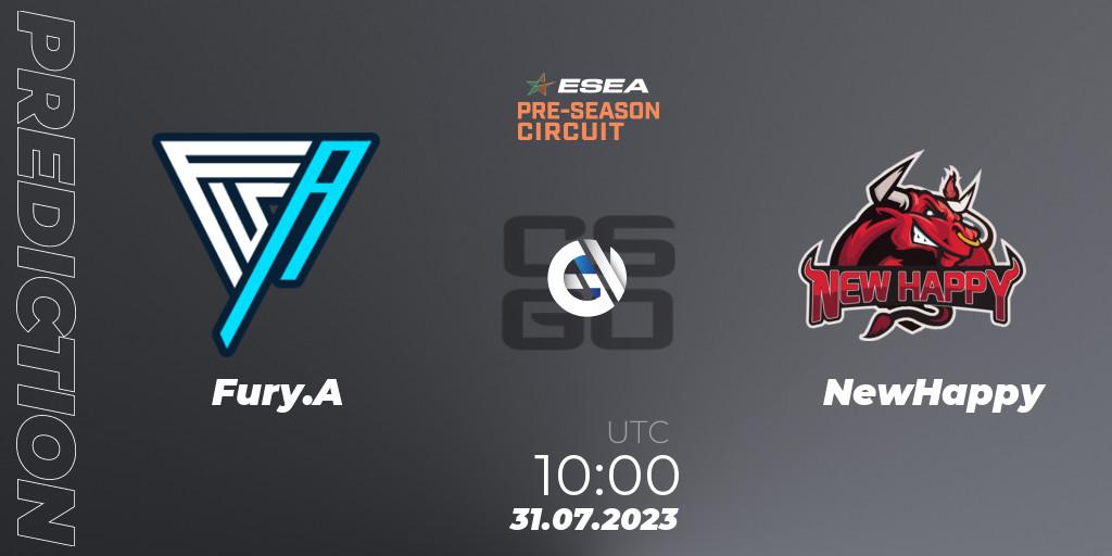 Fury.A vs NewHappy: Betting TIp, Match Prediction. 31.07.2023 at 10:00. Counter-Strike (CS2), ESEA Pre-Season Circuit 2023: Asian Final