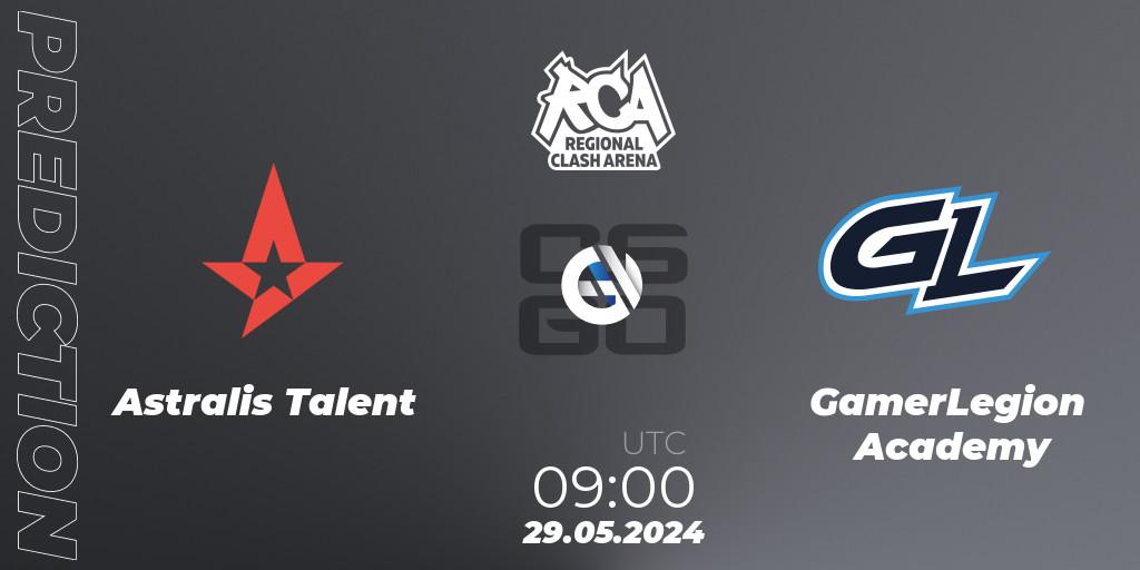 Astralis Talent vs GamerLegion Academy: Betting TIp, Match Prediction. 29.05.2024 at 09:00. Counter-Strike (CS2), Regional Clash Arena Europe: Closed Qualifier
