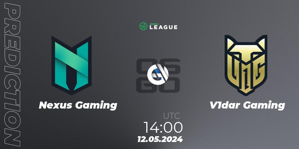 Nexus Gaming vs V1dar Gaming: Betting TIp, Match Prediction. 12.05.2024 at 14:00. Counter-Strike (CS2), ESEA Season 49: Advanced Division - Europe