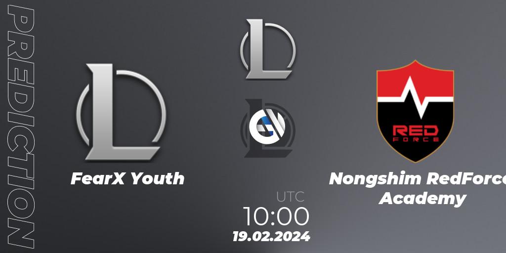 FearX Youth vs Nongshim RedForce Academy: Betting TIp, Match Prediction. 19.02.2024 at 10:00. LoL, LCK Challengers League 2024 Spring - Group Stage