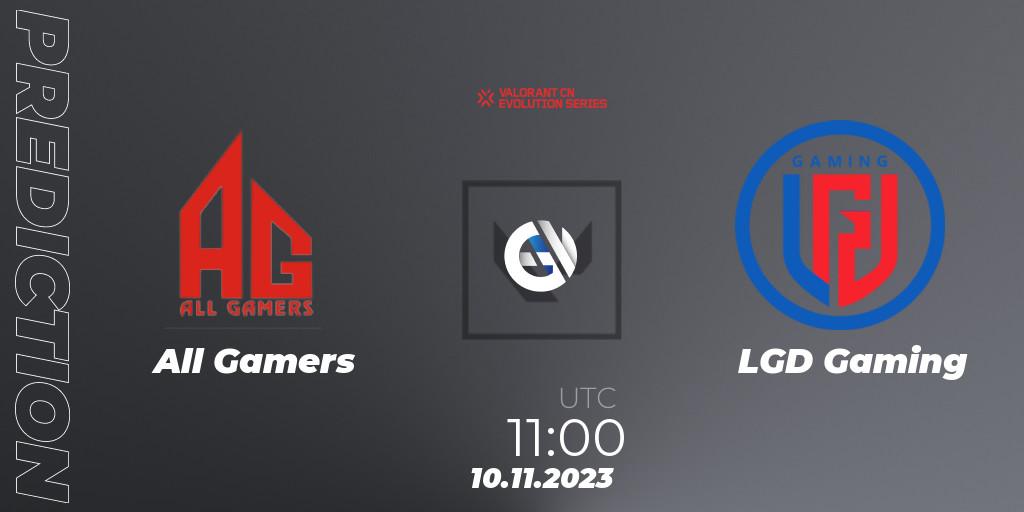 All Gamers vs LGD Gaming: Betting TIp, Match Prediction. 10.11.2023 at 12:00. VALORANT, VALORANT China Evolution Series Act 3: Heritability - Play-In