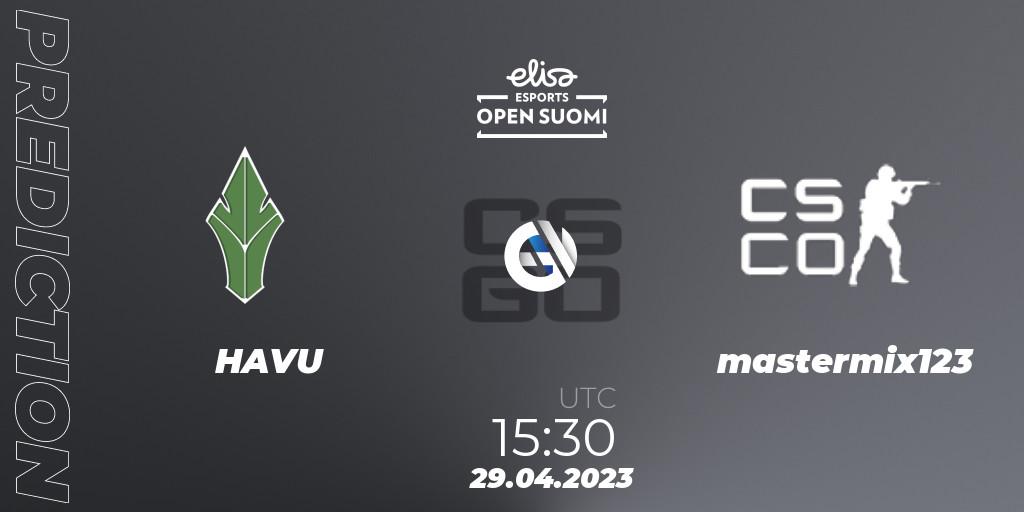 HAVU vs mastermix123: Betting TIp, Match Prediction. 29.04.2023 at 15:30. Counter-Strike (CS2), Elisa Open Suomi Season 5