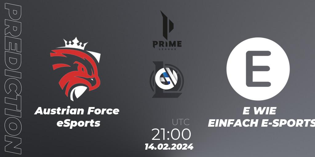Austrian Force eSports vs E WIE EINFACH E-SPORTS: Betting TIp, Match Prediction. 14.02.24. LoL, Prime League Spring 2024 - Group Stage