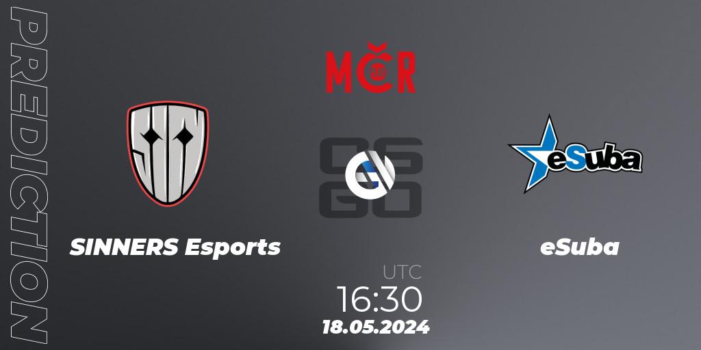SINNERS Esports vs eSuba: Betting TIp, Match Prediction. 18.05.2024 at 16:30. Counter-Strike (CS2), Tipsport Cup Spring 2024: Online Stage