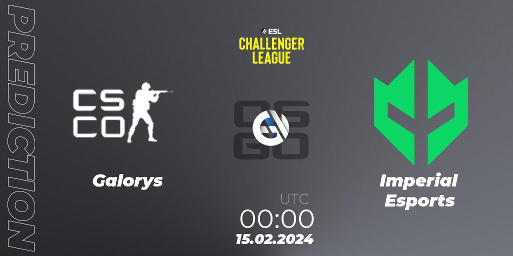 Galorys vs Imperial Esports: Betting TIp, Match Prediction. 16.02.2024 at 18:15. Counter-Strike (CS2), ESL Challenger League Season 47: South America