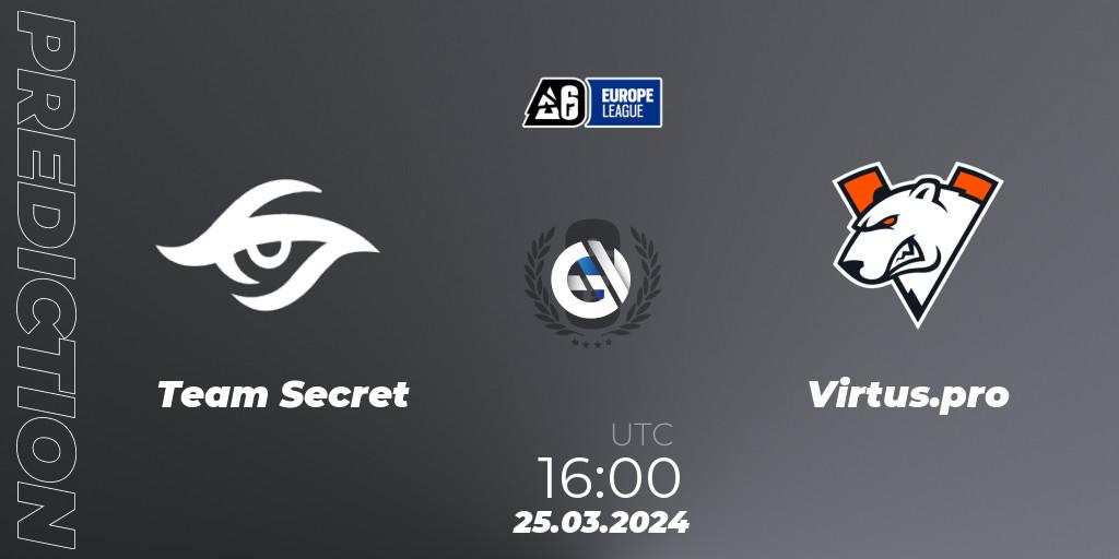 Team Secret vs Virtus.pro: Betting TIp, Match Prediction. 25.03.2024 at 17:00. Rainbow Six, Europe League 2024 - Stage 1
