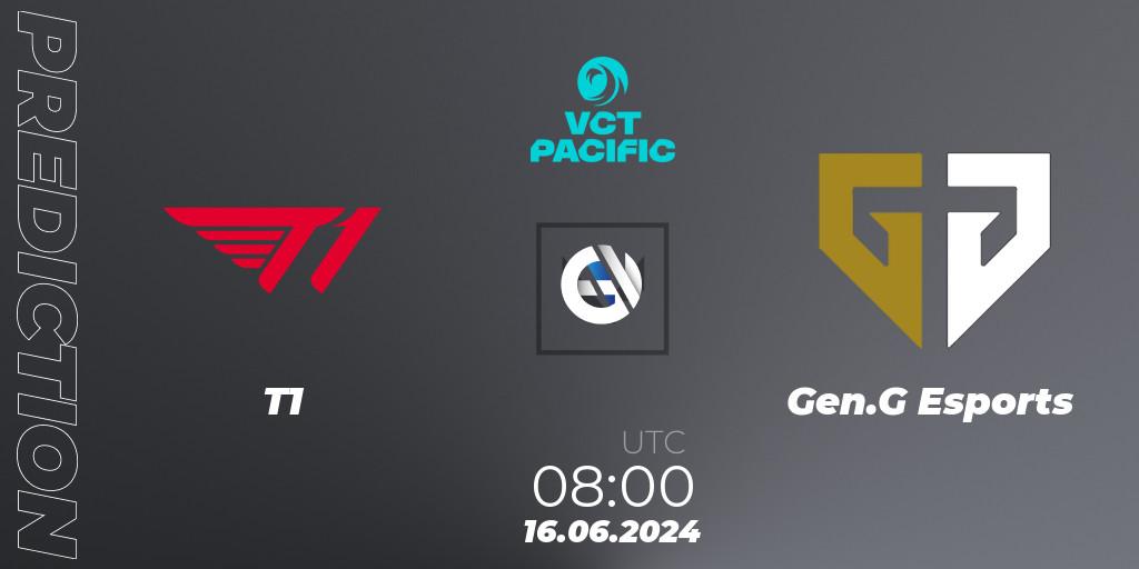 T1 vs Gen.G Esports: Betting TIp, Match Prediction. 16.06.2024 at 08:00. VALORANT, VALORANT Champions Tour Pacific 2024: Stage 2 - Group Stage