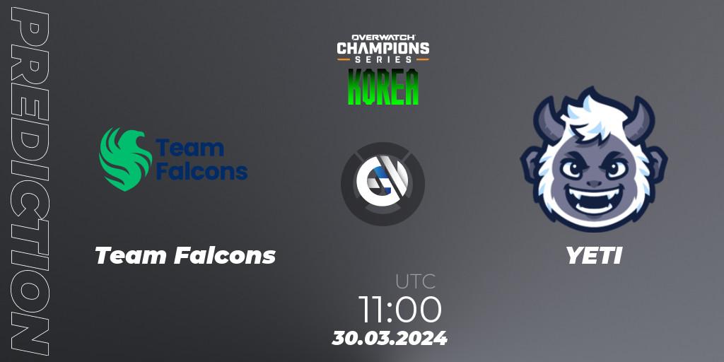 Team Falcons vs YETI: Betting TIp, Match Prediction. 30.03.2024 at 11:00. Overwatch, Overwatch Champions Series 2024 - Stage 1 Korea