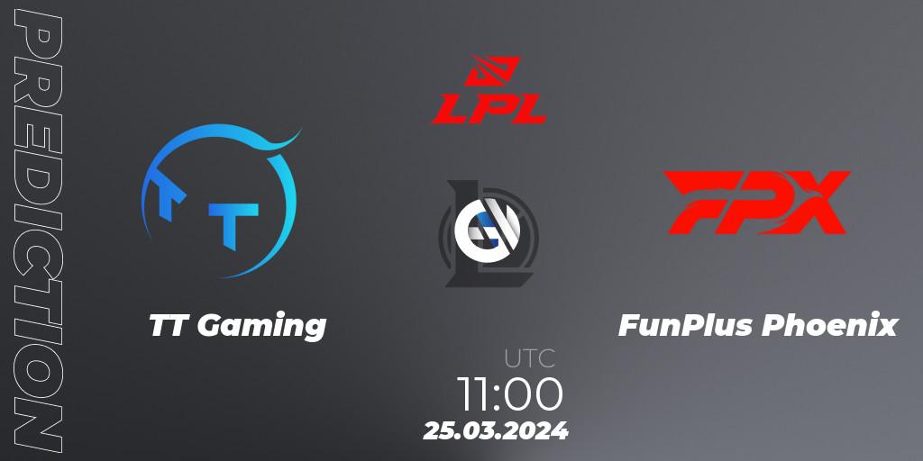 TT Gaming vs FunPlus Phoenix: Betting TIp, Match Prediction. 25.03.2024 at 11:00. LoL, LPL Spring 2024 - Group Stage
