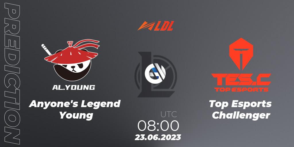 Anyone's Legend Young vs Top Esports Challenger: Betting TIp, Match Prediction. 23.06.2023 at 09:00. LoL, LDL 2023 - Regular Season - Stage 3