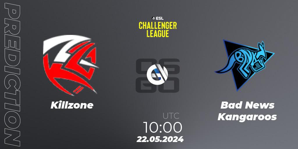 Killzone vs Bad News Kangaroos: Betting TIp, Match Prediction. 22.05.2024 at 10:00. Counter-Strike (CS2), ESL Challenger League Season 47: Oceania