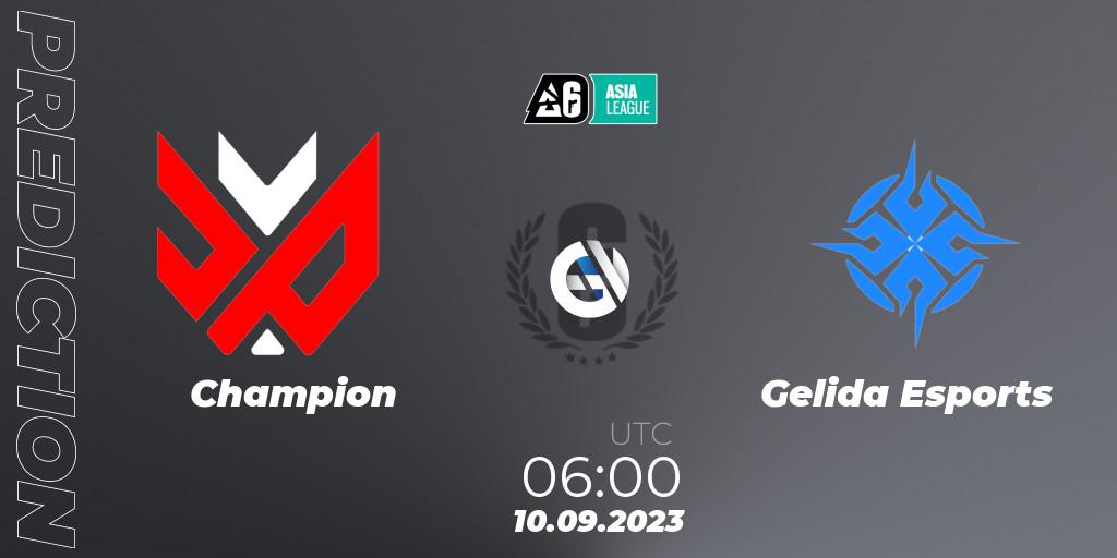 Champion vs Gelida Esports: Betting TIp, Match Prediction. 10.09.2023 at 06:00. Rainbow Six, SEA League 2023 - Stage 2